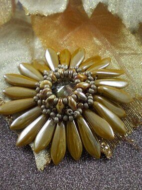 Dagger Bead Flower Brooch, Hand Beaded